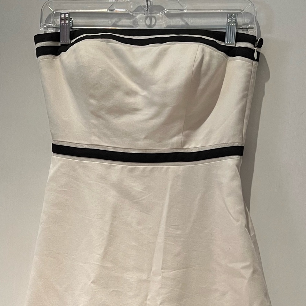 New Ann Taylor Strapless Striped Fit Flare Midi Dress Black White Piping 2P NWT - Picture 11 of 15